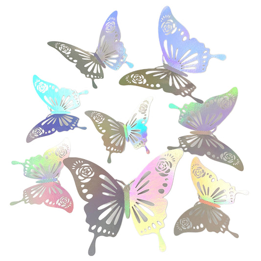 60pcs 3D Iridescent Silver Butterfly Wall Decals with Set of 5 Styles Decorative Paper