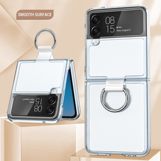 For Samsung Galaxy Z Flip 4 5G Transparent Full-Body Protective Phone Case with Ring-Glossy Transparent