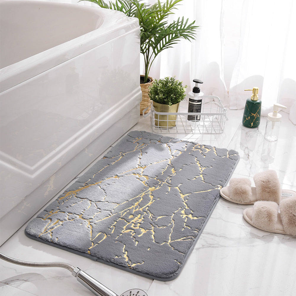 Marble Design Super Absorbent Microfiber Plush Non-Slip Area Rug