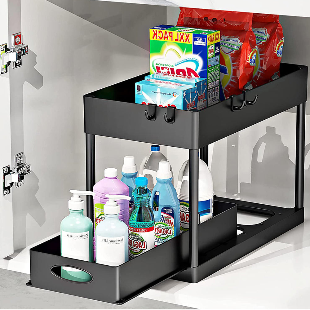 2 Tier Under Sink Kitchen Bathroom Countertop Organizer-Single-layer pull-out