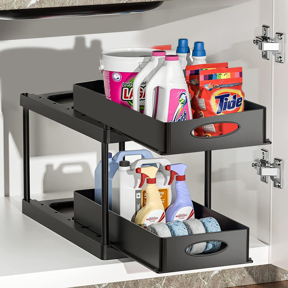 2 Tier Under Sink Kitchen Bathroom Countertop Organizer-Double-layer pull-out