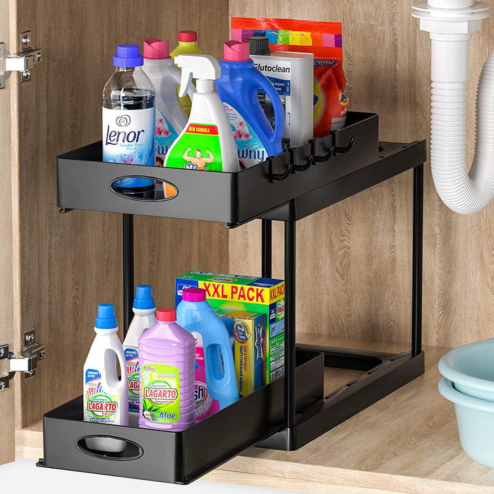 2 Tier Under Sink Kitchen Bathroom Countertop Organizer-Double-layer pull-out