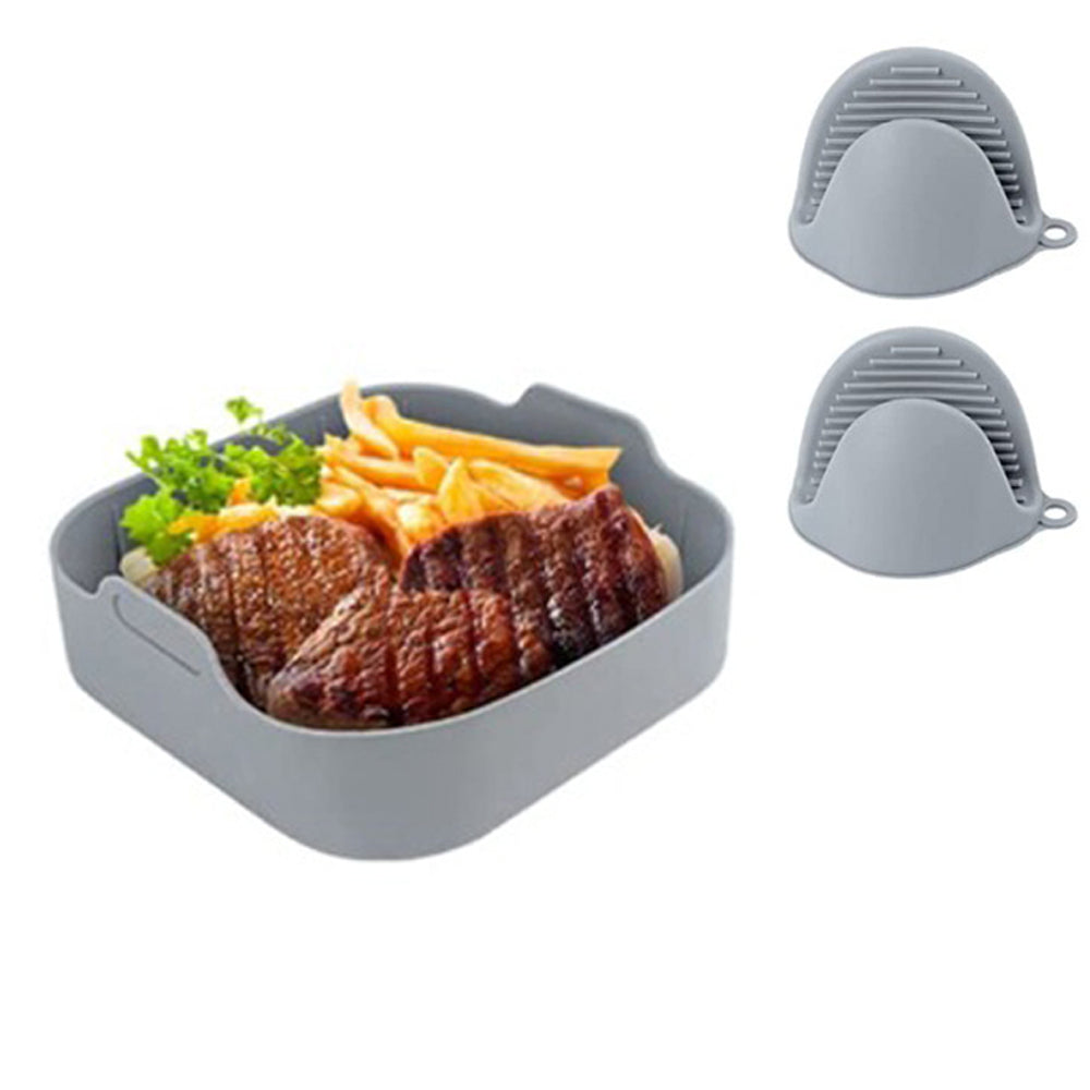 3Pcs Set Reusable Silicone Air Fryer Pot with Gloves