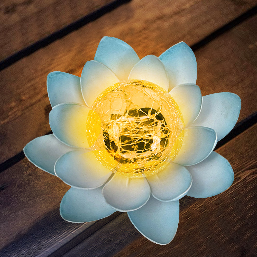 LED Solar Lotus Light Crack Glass Ball Flower Lamp Solar Garden Light