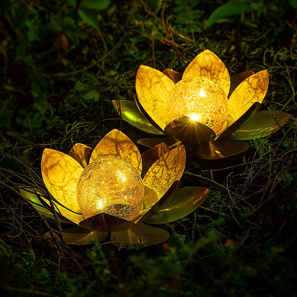 LED Solar Lotus Light Crack Glass Ball Flower Lamp Solar Garden Light