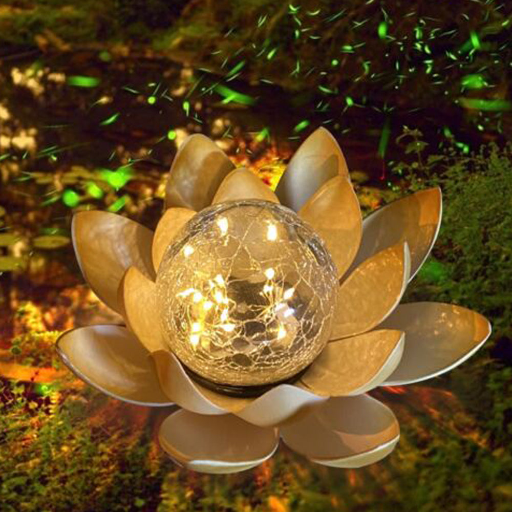 LED Solar Lotus Light Crack Glass Ball Flower Lamp Solar Garden Light