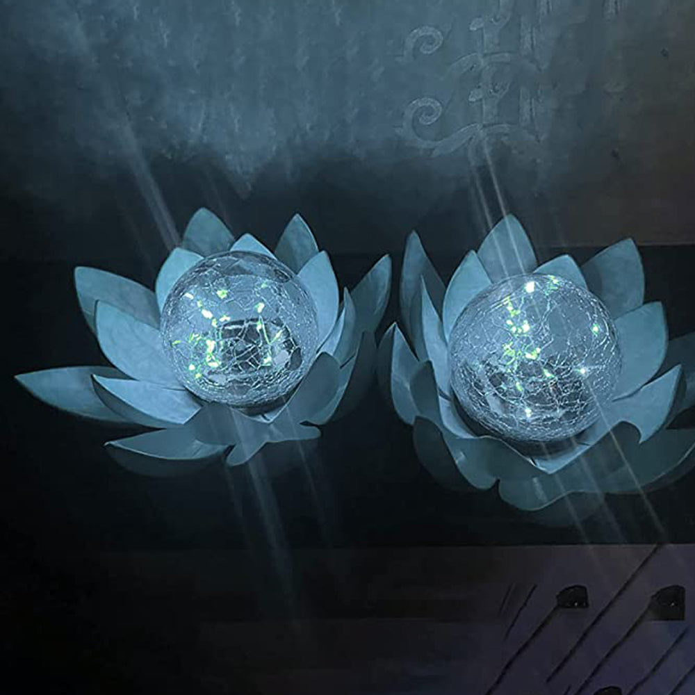 LED Solar Lotus Light Crack Glass Ball Flower Lamp Solar Garden Light