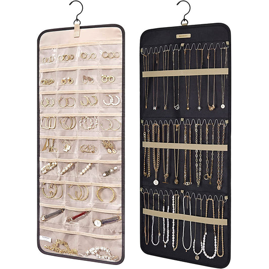 Double-Sided Hanging Jewelry Display Organizer Storage Roll with Hook