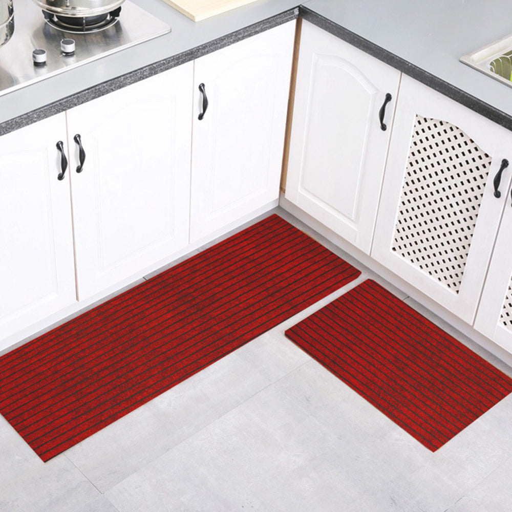 Solid Color Stripe Kitchen Floor Mat-Red