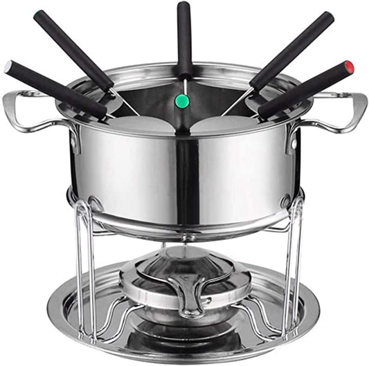 10 Pieces Stainless Steel Fondue Set For Cheese Chocolate Dipping with 6 Forks