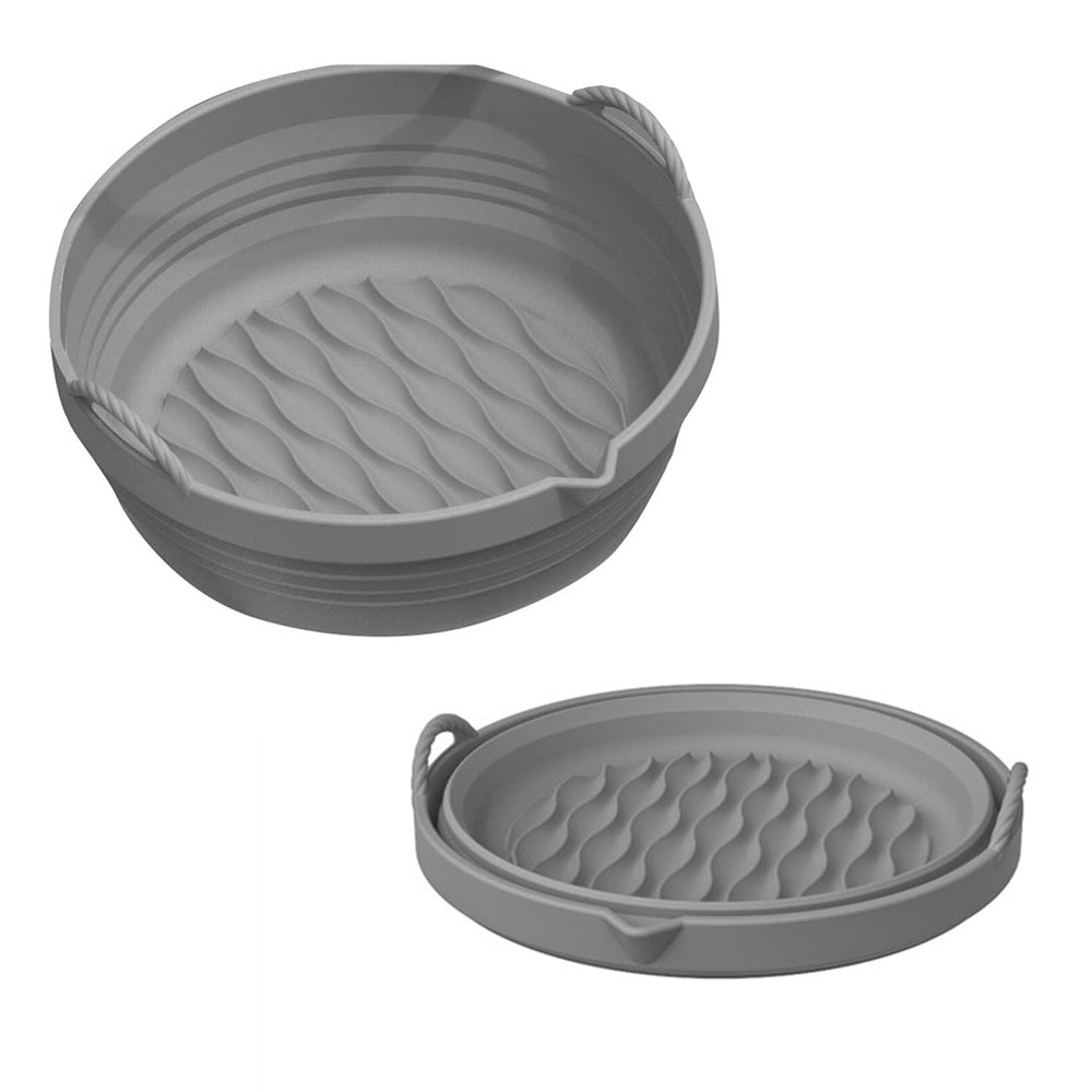 Reusable Foldable Round Air Fryer Silicone Baking Tray with Handles Liners