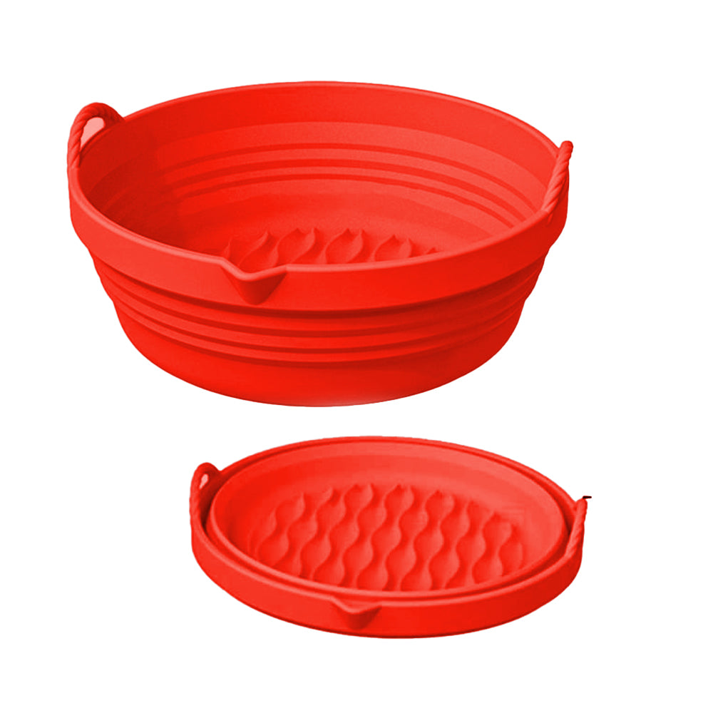 Reusable Foldable Round Air Fryer Silicone Baking Tray with Handles Liners