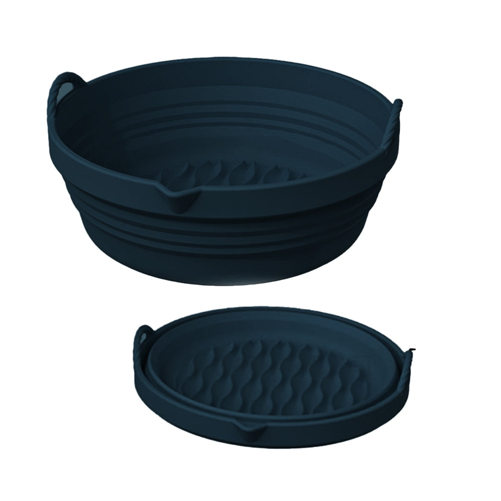 Reusable Foldable Round Air Fryer Silicone Baking Tray with Handles Liners