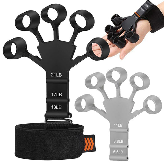 2Pcs Finger Exerciser Hand Grip Strength Trainer-Black and Grey