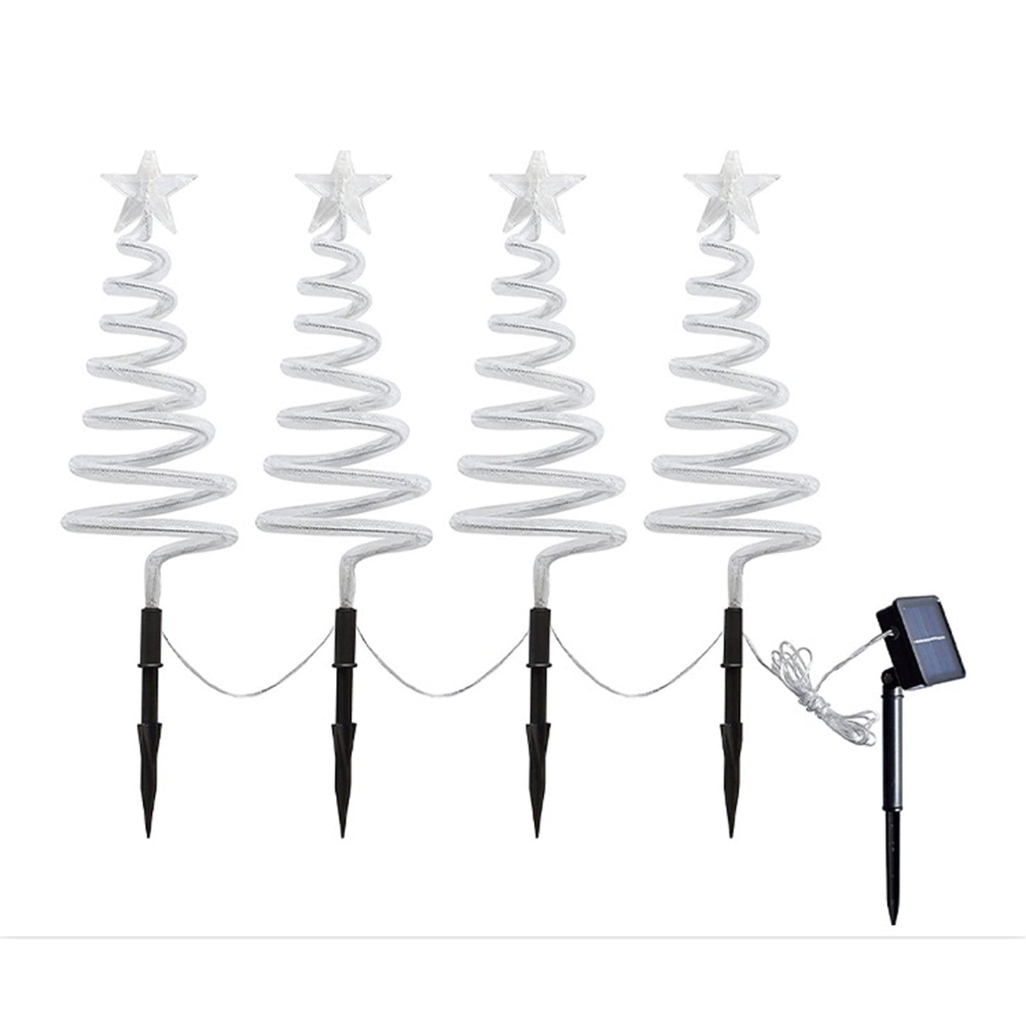 Set of 4 Spiral Christmas Tree Pathway Lights Solar Stand Light