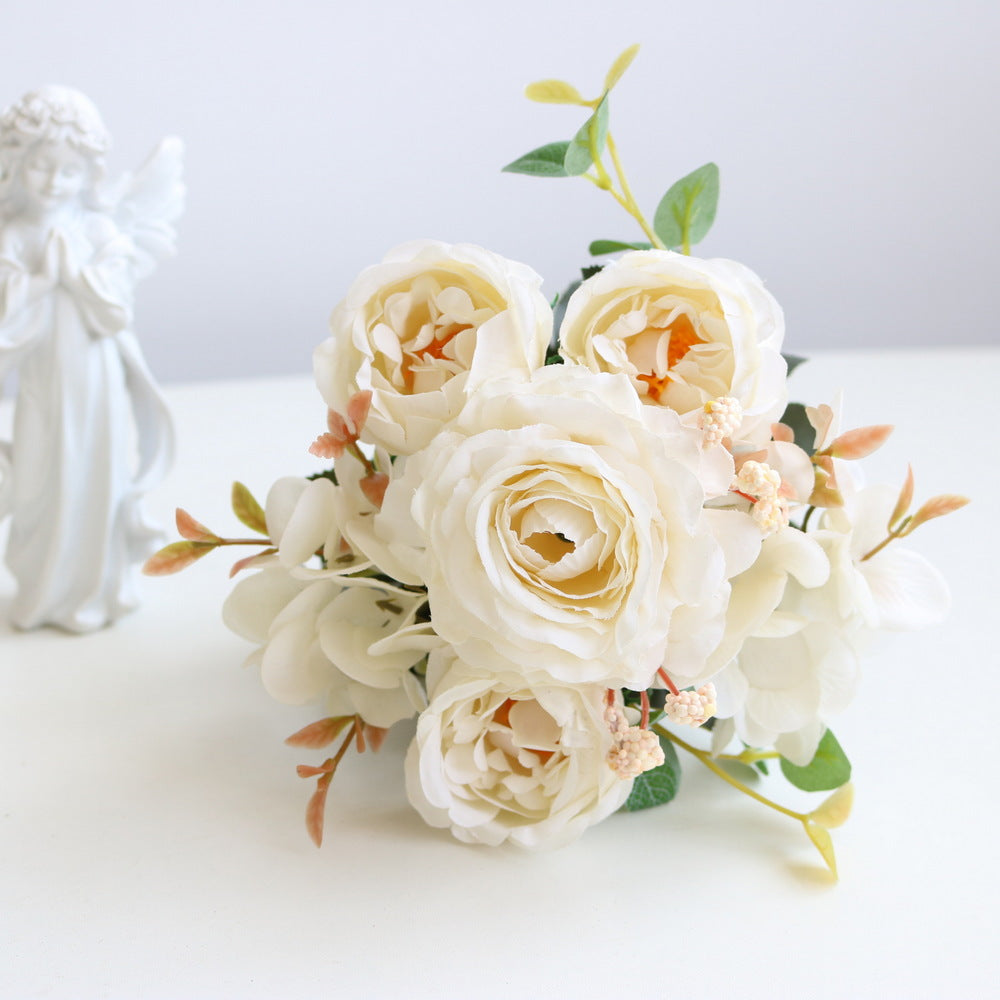 Artificial Peonies Flower Roses Flowers Silk Flowers Bouquet Decor-White