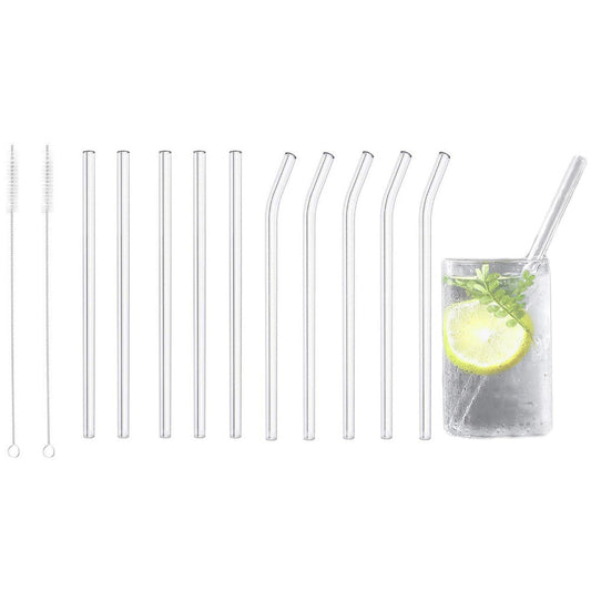 24Pcs Clear Glass Straws with Brushes Set