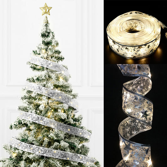 5 Meters Christmas Tree LED Ribbon Bow Hanging Light Up Topper Lights-Silver