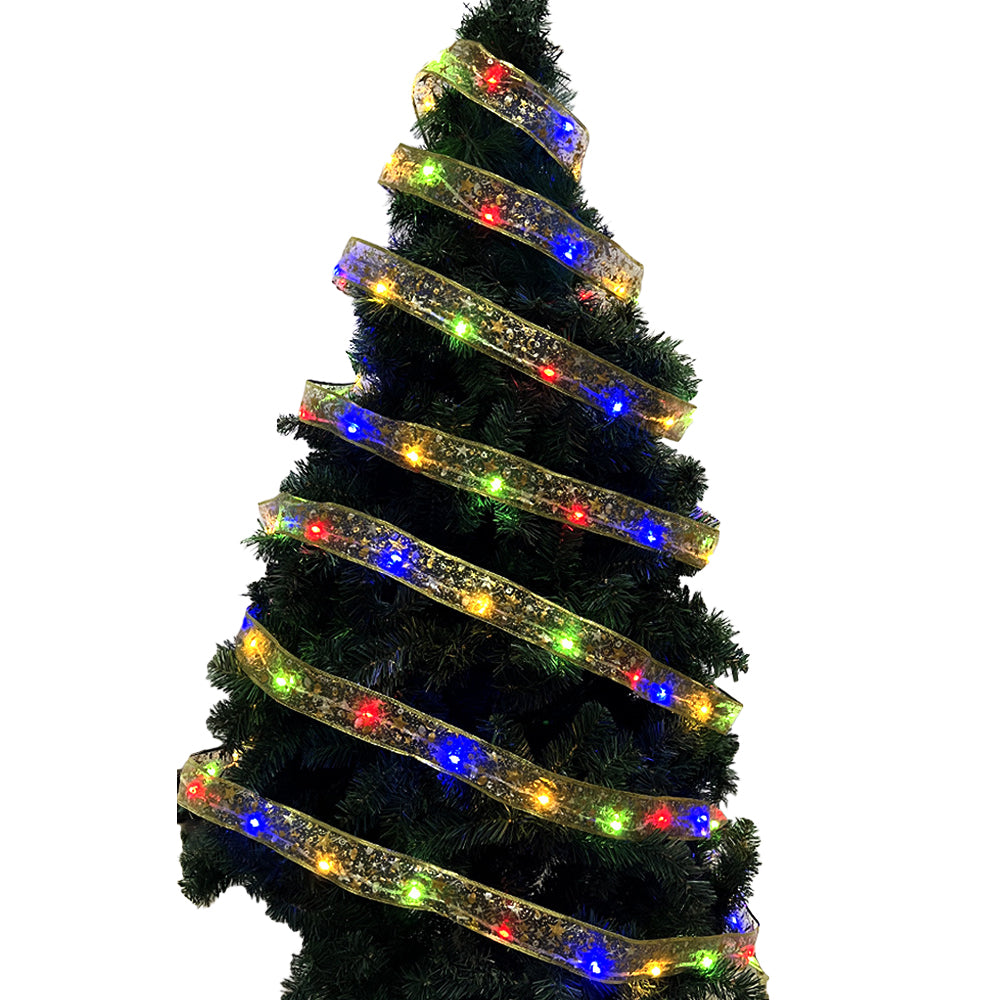 5 Meters Christmas Tree LED Ribbon Bow Hanging Light Up Topper Lights-Gold