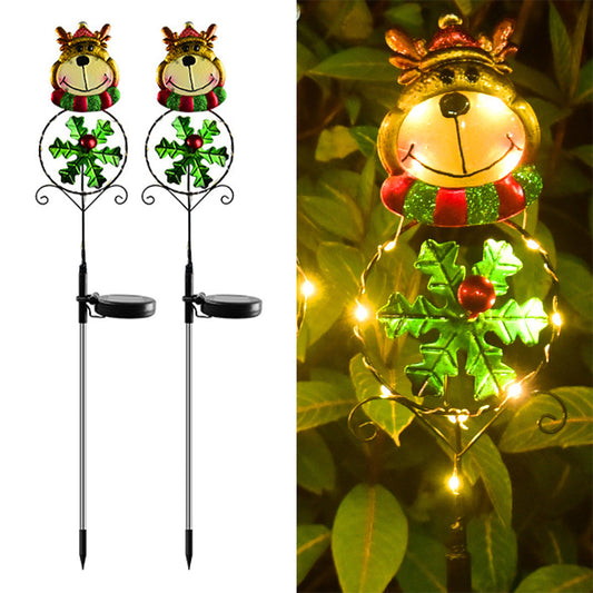 2pcs Solar Power Garden Stake Lights Santa Christmas Theme-Elk