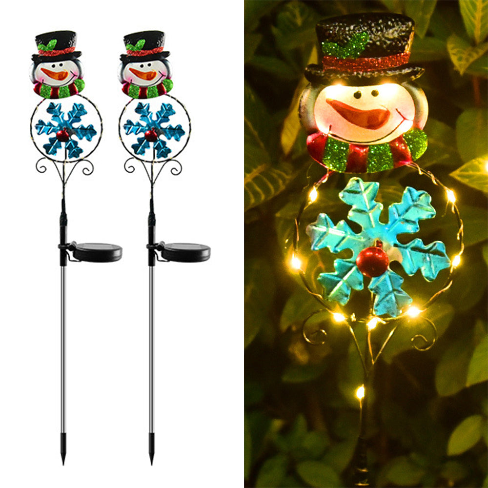 2pcs Solar Power Garden Stake Lights Santa Christmas Theme-Snowman