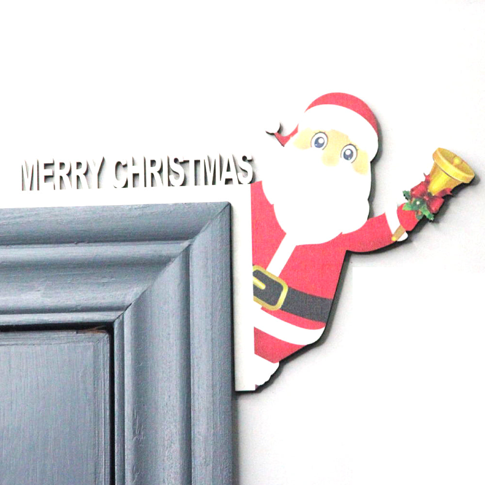 Christmas Door Corner Decoration Wooden Door Frame Santa Elk Decoration-Style 2