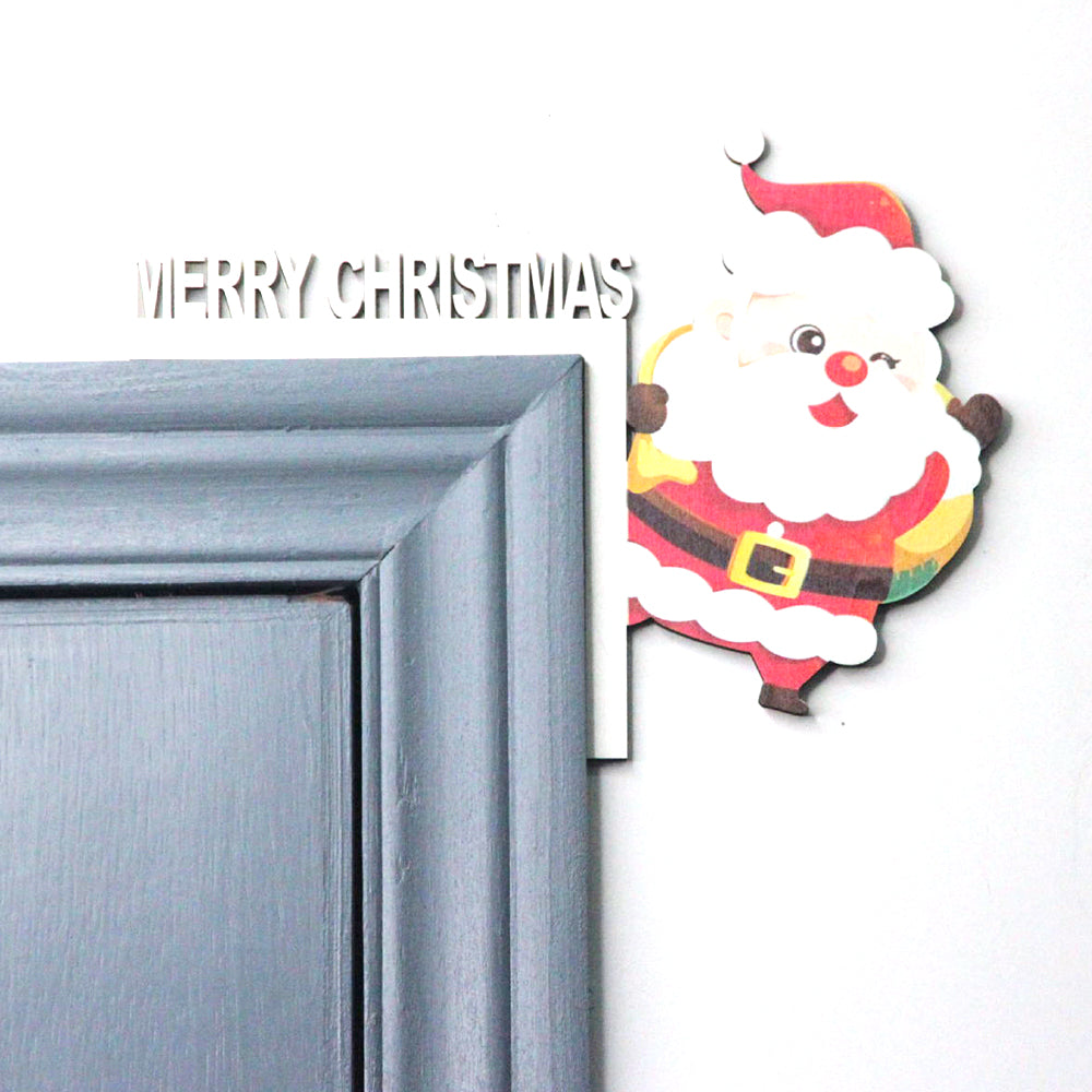 Christmas Door Corner Decoration Wooden Door Frame Santa Elk Decoration-Style 1