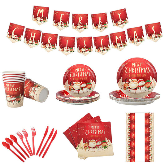 Christmas Paper Cup Plate Fork Tableware Christmas Party Supplies