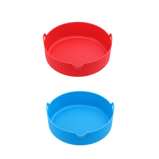 2Pcs Air Fryer Silicone Pot Liners with Oil Nozzle Design-Blue & Red