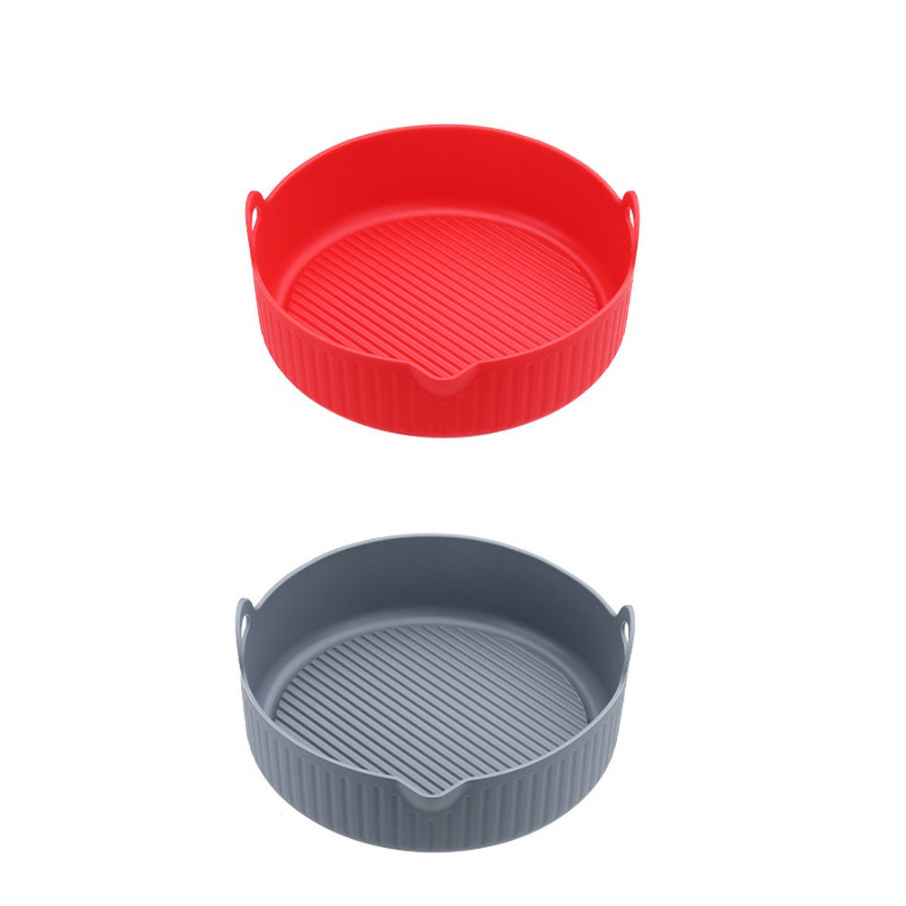 2-Pack Air Fryer Silicone Pot Silicone Liners with Oil Nozzle Design-Grey & Red