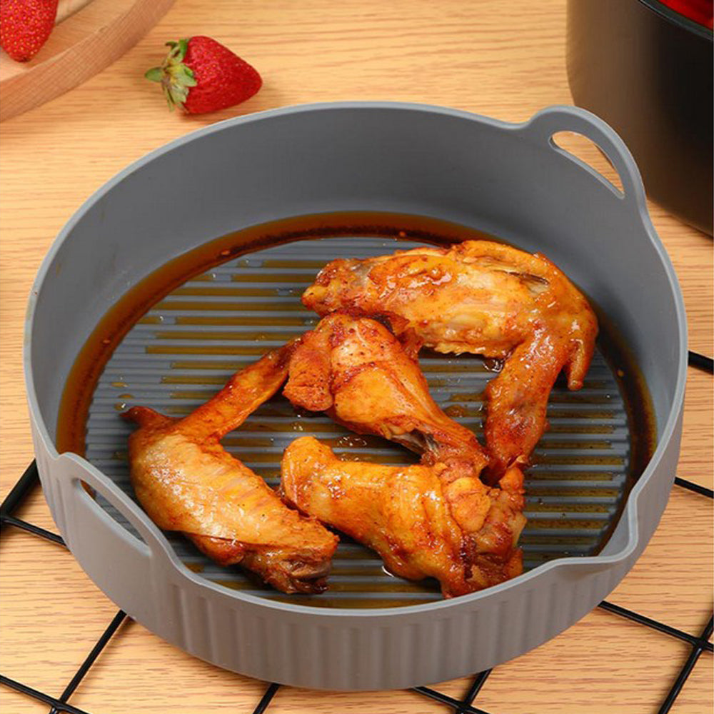 2-Pack Air Fryer Silicone Pot Silicone Liners with Oil Nozzle Design-Grey & Red