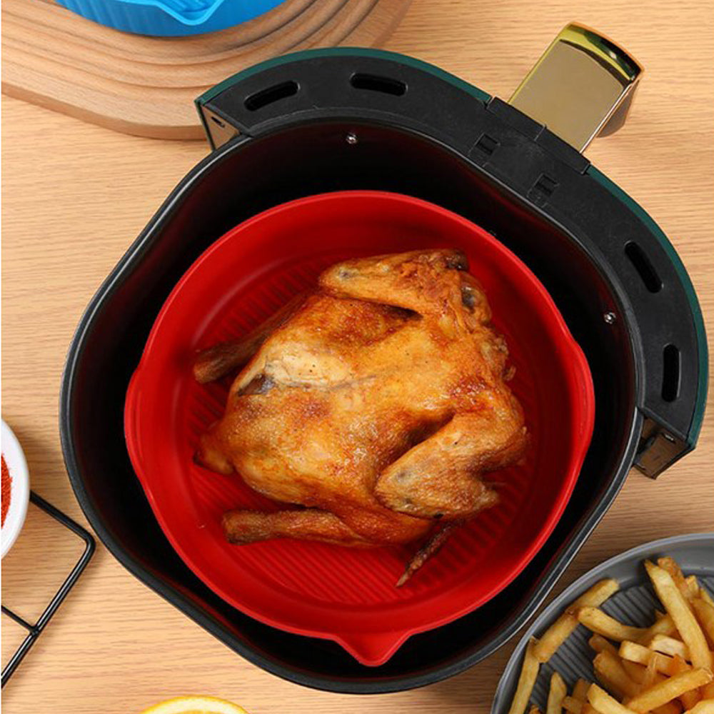 2Pcs Air Fryer Silicone Pot Liners with Oil Nozzle Design-Blue & Red