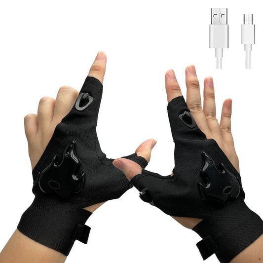 One Pair of Outdoor Night Light Waterproof Fishing Flashlight Gloves