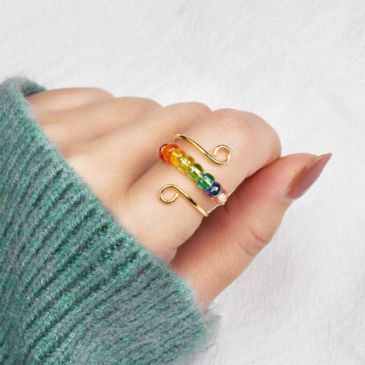 2Pcs Anxiety Worry Fidget Beads Ring Meditation Ring