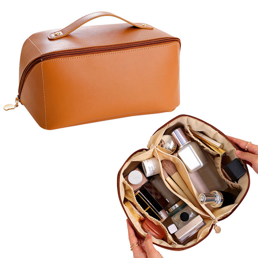 Large Capacity Travel Cosmetic Bag with Brushes Slots Divider