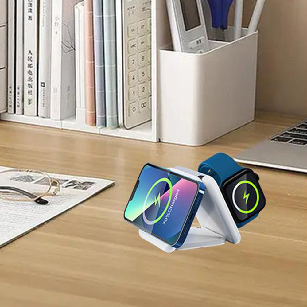 3 in 1 Adsorbable Iron Foldable USB Plug Wireless Charging Station for Travel