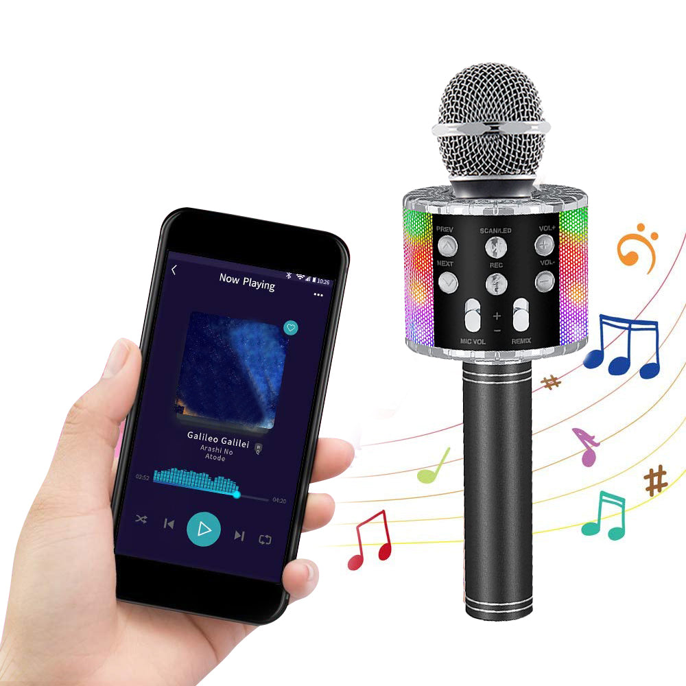 Kids Portable Bluetooth Wireless Karaoke Microphone with LED Lights