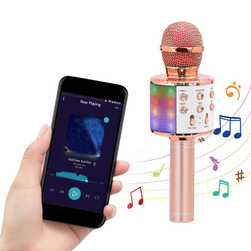 Kids Portable Bluetooth Wireless Karaoke Microphone with LED Lights