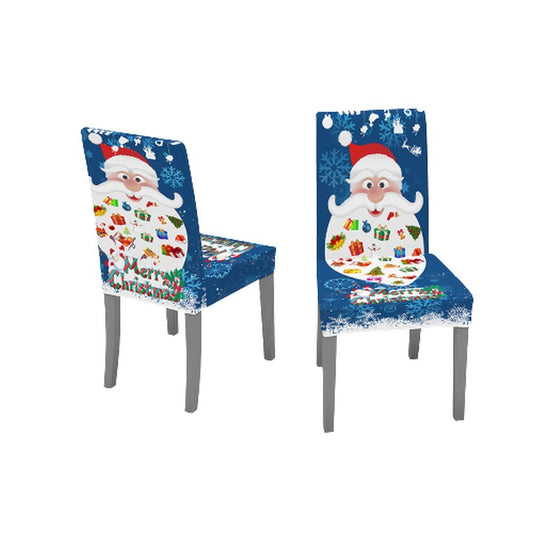 2Pcs Christmas Chair Covers Xmas Decor -Blue Santa Claus