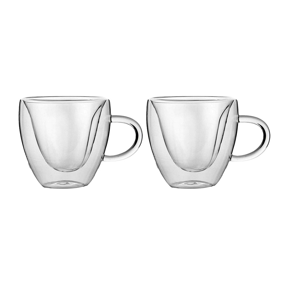 2Pcs 180ml / 240ml Heart Shaped Double Wall Insulated Glass Cup Coffee Mug with Handle