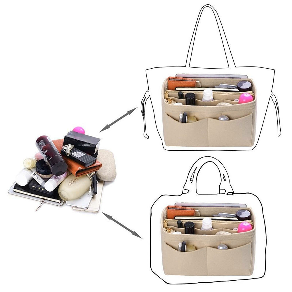 Felt Bag Organiser Handbag Insert Liner Tote-Beige