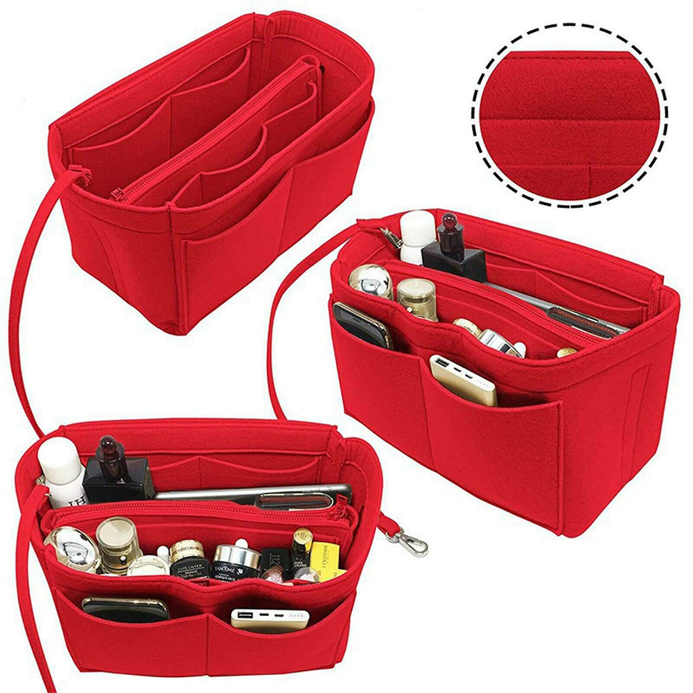 Felt Bag Organiser Handbag Insert Liner Tote Red