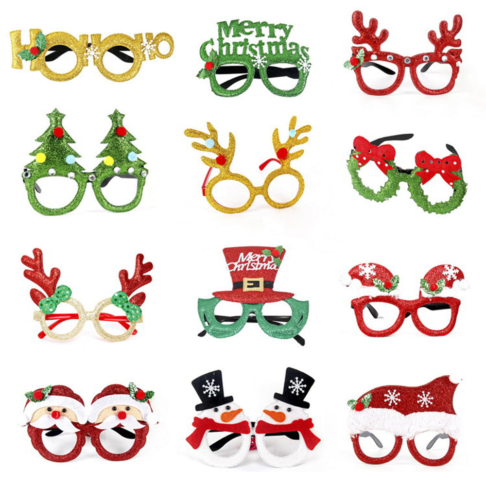 12pcs Christmas Glasses Frame Novelty Glitter Party Costume Eyeglasses for All Ages