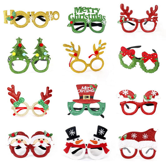 12pcs Christmas Glasses Frame Novelty Glitter Party Costume Eyeglasses for All Ages