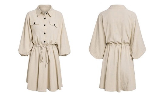 Women's Cotton Lantern Sleeve Shirt Dress