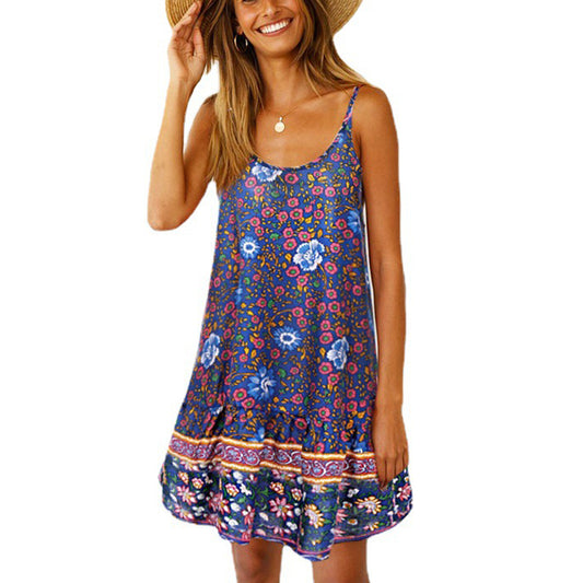 Women's Dresses Summer Casual Floral Printed Spaghetti Strap Sun Dress