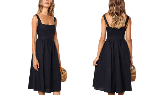 Square Neck A Line Midi Dress