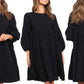 Cotton Linen Puff Sleeves Dress