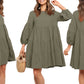Cotton Linen Puff Sleeves Dress