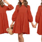 Cotton Linen Puff Sleeves Dress